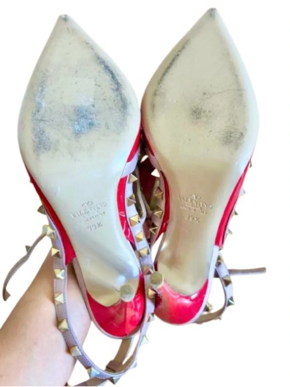 Valentino Rockstud Red Patent Leather Cage Pump